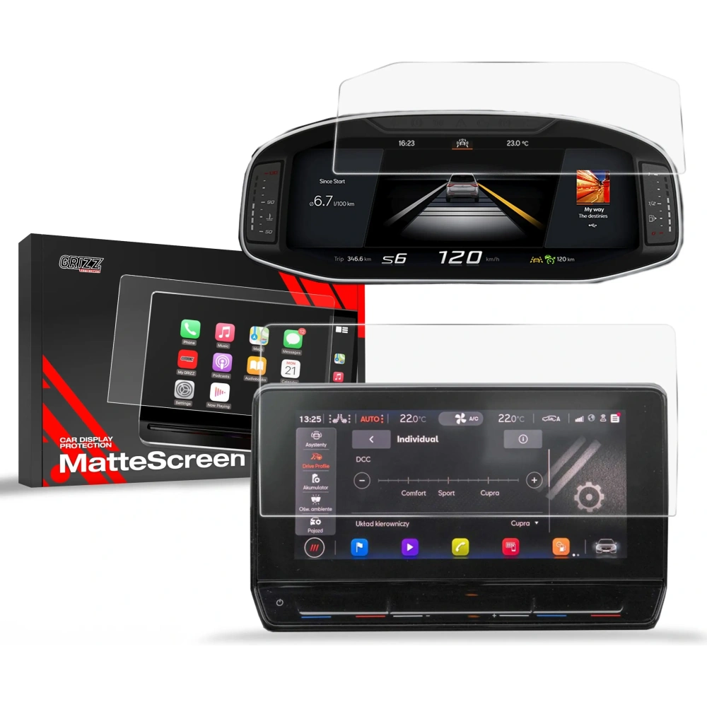 Folia matowa GrizzGlass CarDisplay Protection do Seat Leon 10" 2020-2024 [2w1]