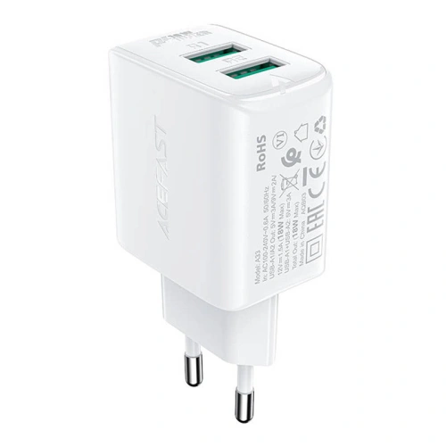 Kup Acefast A33 hálózati töltő 2xUSB-A, QC3.0, 18W (fehér) - ACE4 - {ean13} - Sklep Home Screen