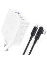 Acefast A37 USB-A, 3xUSB-C, PD, GaN, 100W încărcător de rețea (alb) + cablu USB-C / USB-C unghi 2m