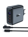 Acefast A37 USB-A, 3xUSB-C, PD, GaN, 100W încărcător de rețea (negru) + cablu USB-C / USB-C unghi 2m