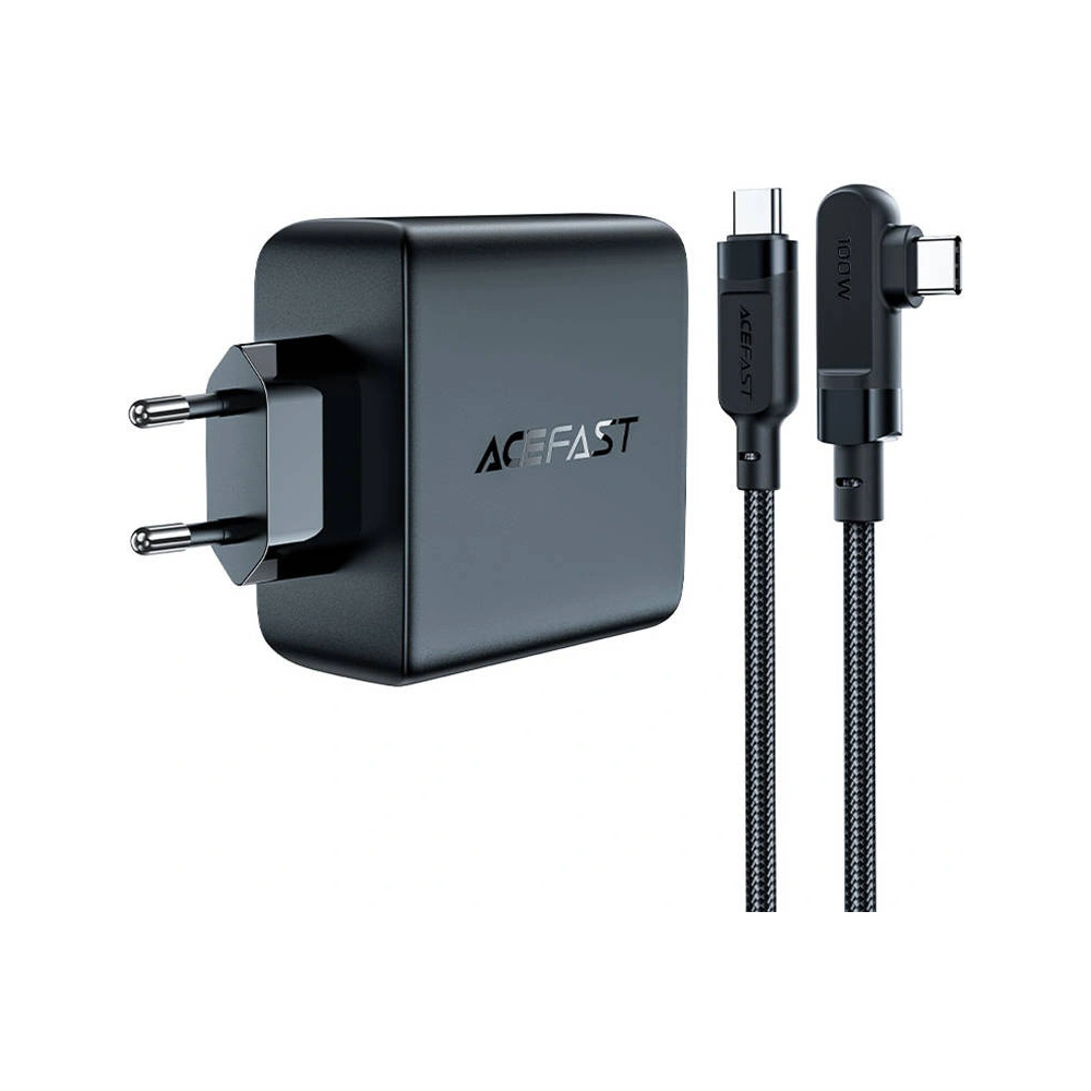 Ładowarka sieciowa Acefast A37 USB-A, 3xUSB-C, PD, GaN, 100W (czarny) + kabel kątowy USB-C / USB-C 2m