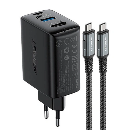 Kup Acefast A17 hálózati töltő USB-A, USB-C, HDMI, GaN 65W + USB-C / USB-C 1.8m (fekete) - ACE10 - {ean13} - Sklep Home Screen