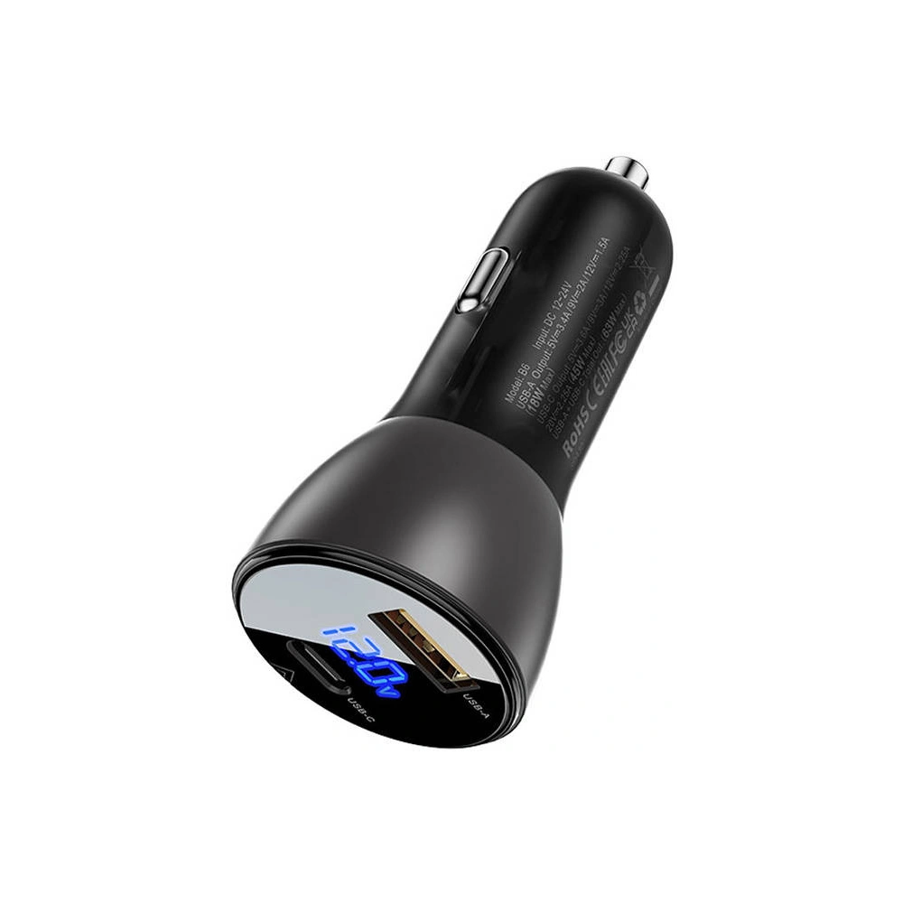 Ładowarka samochodowa Acefast B6 USB-A, USB-C, 63W z wyświetlaczem (czarny)