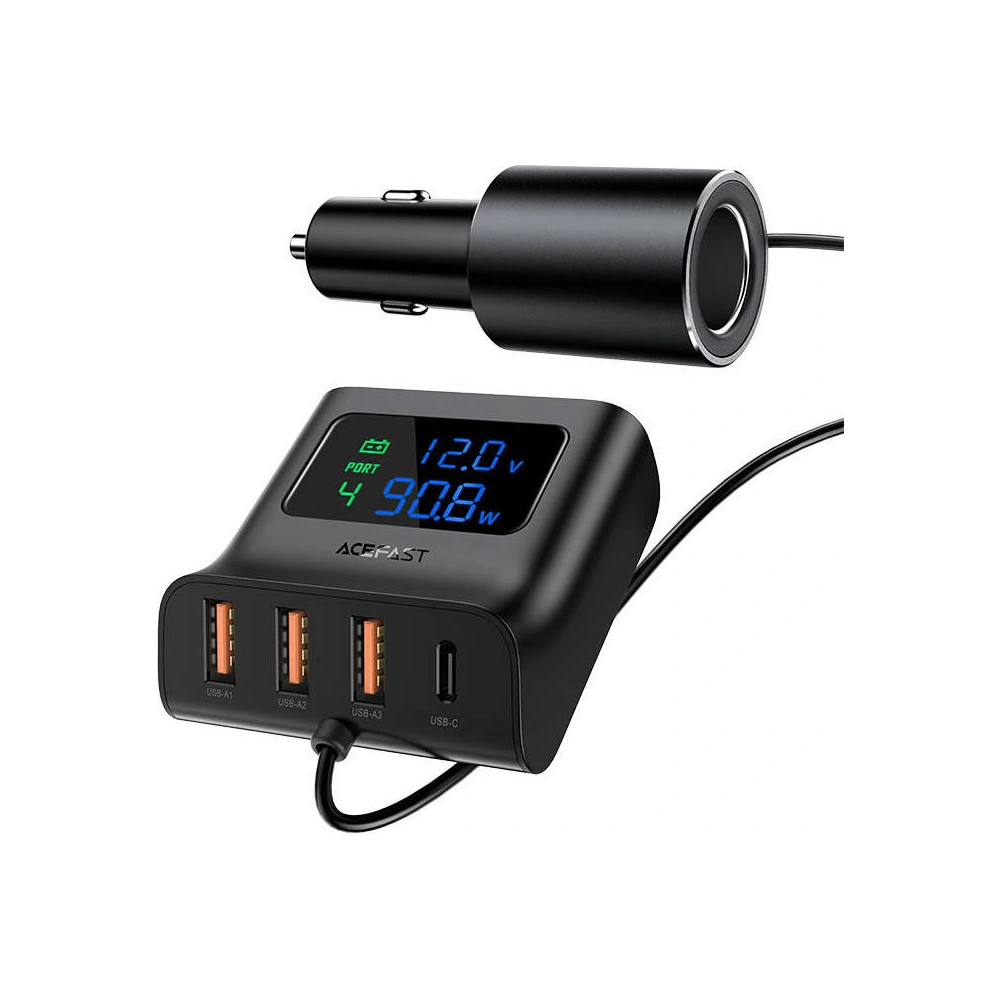 Ładowarka samochodowa Acefast B8 3x USB-A, USB-C, 90W (czarny)