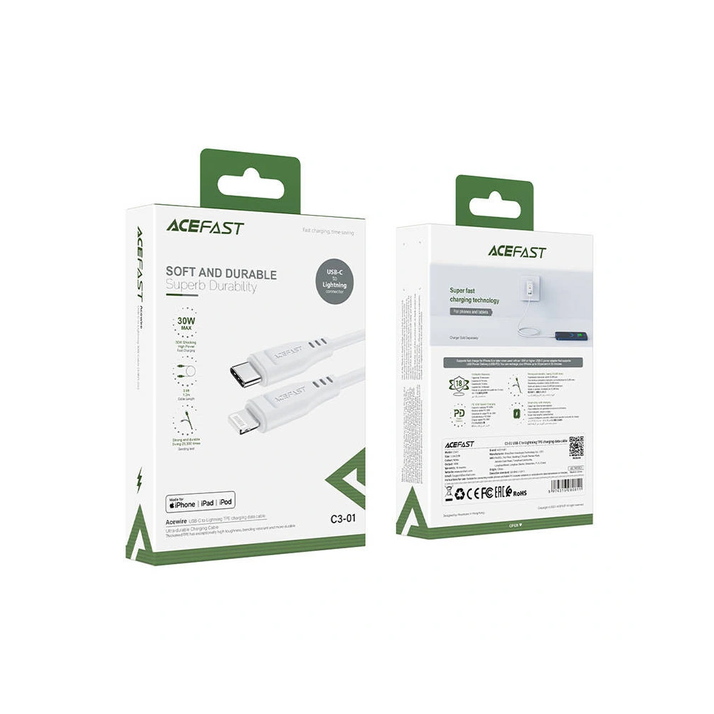 Kabel Acefast C3-01 USB-C / Lightning, MFi, 30W, 1.2m (biały)