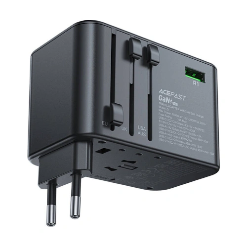 Kup Acefast Z1 US/EU/UK/AU încărcător de perete de călătorie, 2xUSB-A, 3xUSB-C, GaN, 67W, (negru) - ACE82 - {ean13} - Sklep Home Screen