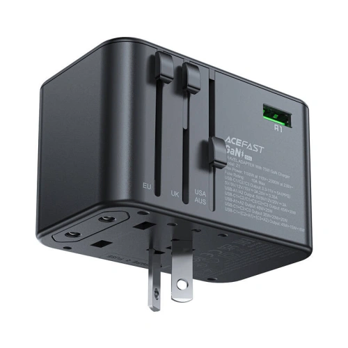 Kup Acefast Z1 US/EU/UK/AU încărcător de perete de călătorie, 2xUSB-A, 3xUSB-C, GaN, 67W, (negru) - ACE82 - {ean13} - Sklep Home Screen