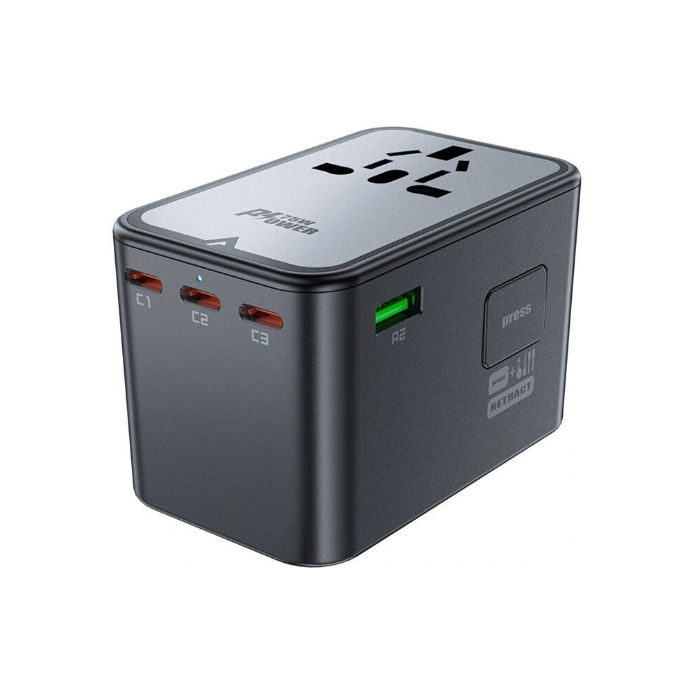 Ładowarka sieciowa podróżna Acefast Z1 US/EU/UK/AU, 2xUSB-A, 3xUSB-C, GaN, 67W,  (czarna)