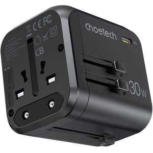 Buy Choetech PD5008 travel charger 3xUSB-A, 1xUSB-C, GaN, 30W, US/EU/UK/AU (black) - CHT192 - {ean13} - Home Screen Store Europe