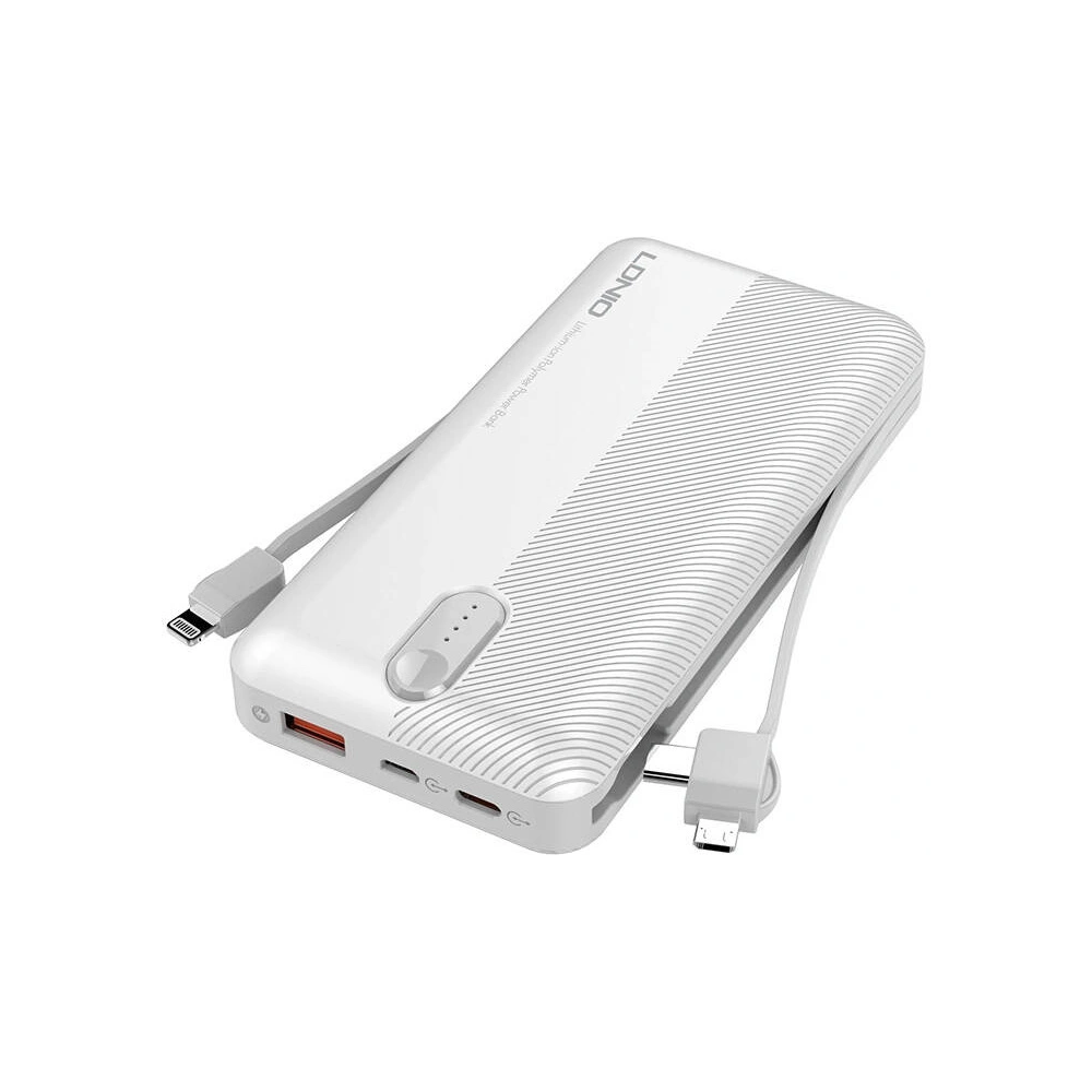 Powerbank LDNIO PL1013 10000mAh + kabel 3w1 USB-C, micro USB, Lightning (biały)