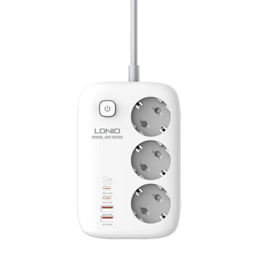 Buy LDNIO SE3436 power strip 3x EU plugs, 2xUSB-A, 2xUSB-C, GaN, 65W white - LDN475 - {ean13} - Home Screen Store Europe