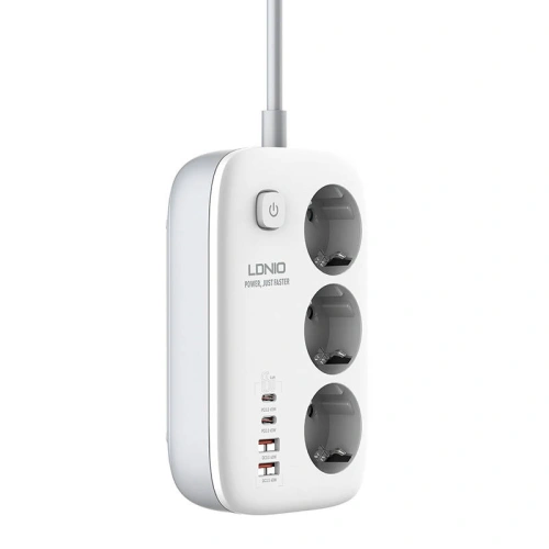 Buy LDNIO SE3436 power strip 3x EU plugs, 2xUSB-A, 2xUSB-C, GaN, 65W white - LDN475 - {ean13} - Home Screen Store Europe