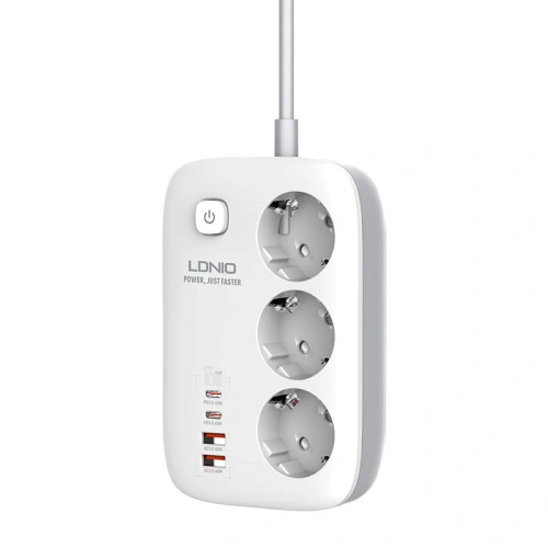 Buy LDNIO SE3436 power strip 3x EU plugs, 2xUSB-A, 2xUSB-C, GaN, 65W white - LDN475 - {ean13} - Home Screen Store Europe