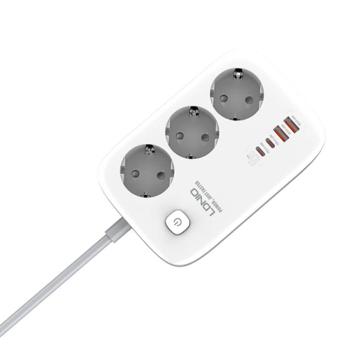 Buy LDNIO SE3436 power strip 3x EU plugs, 2xUSB-A, 2xUSB-C, GaN, 65W white - LDN475 - {ean13} - Home Screen Store Europe