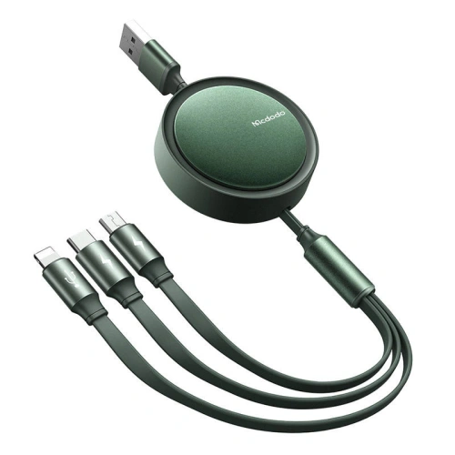 Kup USB tekercs Mcdodo CA-7251 3w1 USB-A / Lightning, USB-C, microUSB 1,2m zöld - MDD149 - {ean13} - Sklep Home Screen