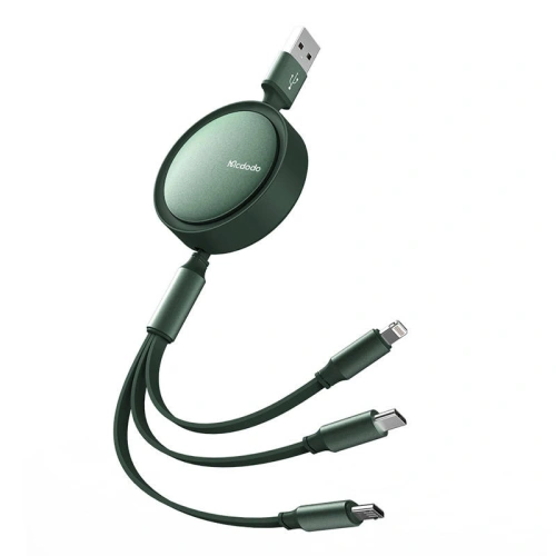 Kup USB tekercs Mcdodo CA-7251 3w1 USB-A / Lightning, USB-C, microUSB 1,2m zöld - MDD149 - {ean13} - Sklep Home Screen