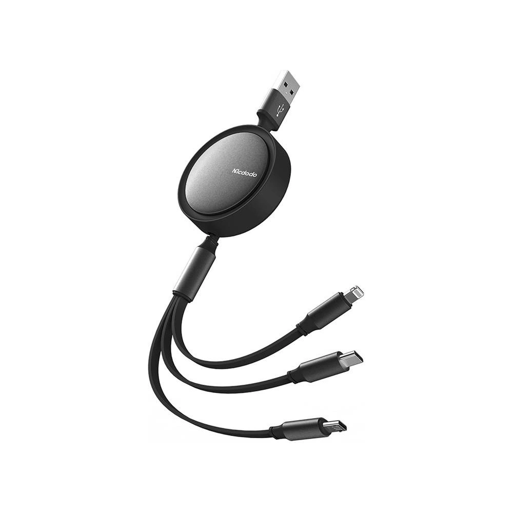 Kabel zwijany USB Mcdodo CA-7250 3w1 USB-A / Lightning, USB-C, microUSB 1,2m czarny