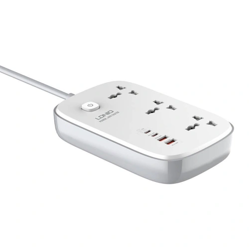 Buy LDNIO SC3416 power strip 3x EU plugs, 2xUSB-A, 2xUSB-C, GaN, 65W white - LDN476 - {ean13} - Home Screen Store Europe