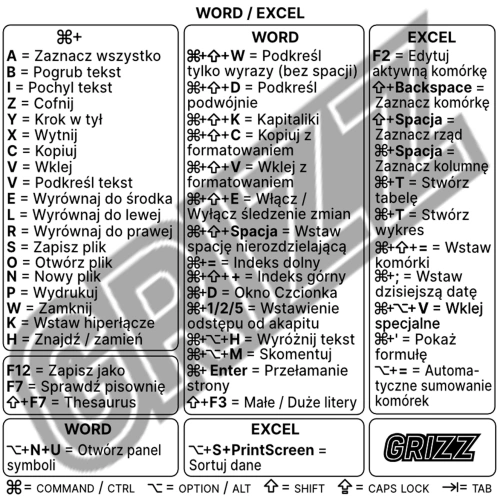Buy GrizzGlass Microsoft Excel / Word keyboard shortcuts sticker [PL] - GRZ7333 - {ean13} - Home Screen Store Europe