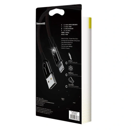 Buy Lightning Cable with LED Lamp Baseus C-shaped 2.4A 1m Black - BSU492BLK - {ean13} - Home Screen Store Europe