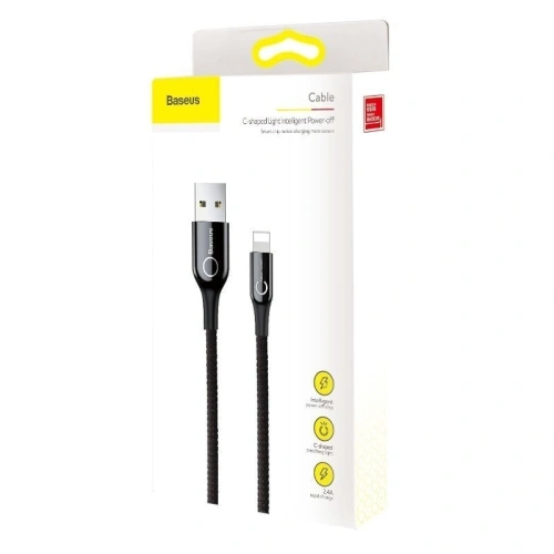 Buy Lightning Cable with LED Lamp Baseus C-shaped 2.4A 1m Black - BSU492BLK - {ean13} - Home Screen Store Europe