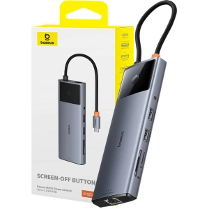 Adapter 10w1 Baseus Metal Gleam II Series USB-C / HDMI, USB-A (10Gbps), 2xUSB-A, USB-C, USB-C (PD), RJ45, SD/TF, mini-jack 3,5mm