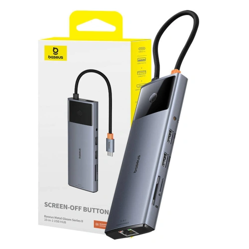 Buy 10in1 Baseus Metal Gleam II Series USB-C / HDMI adapter, USB-A (10Gbps), 2xUSB-A, USB-C, USB-C (PD), RJ45, SD/TF, 3.5mm mini-jack - BSU4772 - {ean13} - Home Screen Store Europe