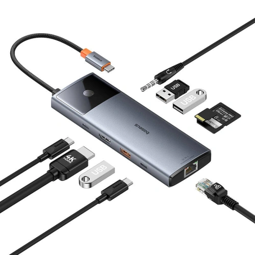 Kup Adapter 10w1 Baseus Metal Gleam II Serie USB-C / HDMI, USB-A (10Gbps), 2xUSB-A, USB-C, USB-C (PD), RJ45, SD/TF, mini-jack 3,5mm - BSU4772 - {ean13} - Sklep Home Screen