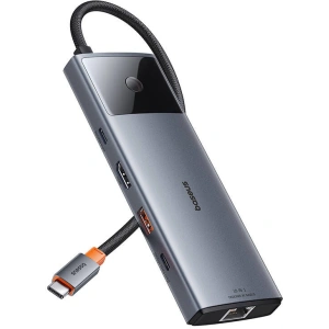 Adapter 10w1 Baseus Metal Gleam II Series USB-C / HDMI, USB-A (10Gbps), 2xUSB-A, USB-C, USB-C (PD), RJ45, SD/TF, mini-jack 3,5mm