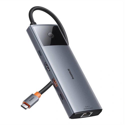 Kup Adaptér 10w1 Baseus Metal Gleam II Series USB-C / HDMI, USB-A (10Gbps), 2xUSB-A, USB-C, USB-C (PD), RJ45, SD/TF, mini-jack 3,5mm - BSU4772 - {ean13} - Sklep Home Screen