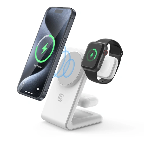 Kup Bezdrátová nabíječka 3w1 Crong MagSpot Pivot Stand MagSafe (bílá) - CRG670 - {ean13} - Sklep Home Screen