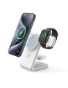 Crong Încărcător wireless 3 în 1 MagSpot Pivot Stand MagSafe (alb)
