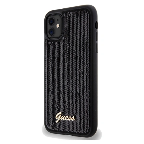 Kup Case Guess GUHCN61PSFDGSK Apple iPhone XR / 11 Hartschale Pailletten Schrift Metall schwarz/black - GUE3054 - {ean13} - Sklep Home Screen
