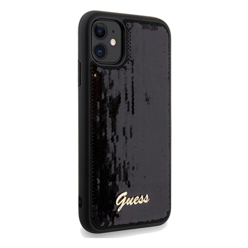 Kup Case Guess GUHCN61PSFDGSK Apple iPhone XR / 11 Hartschale Pailletten Schrift Metall schwarz/black - GUE3054 - {ean13} - Sklep Home Screen