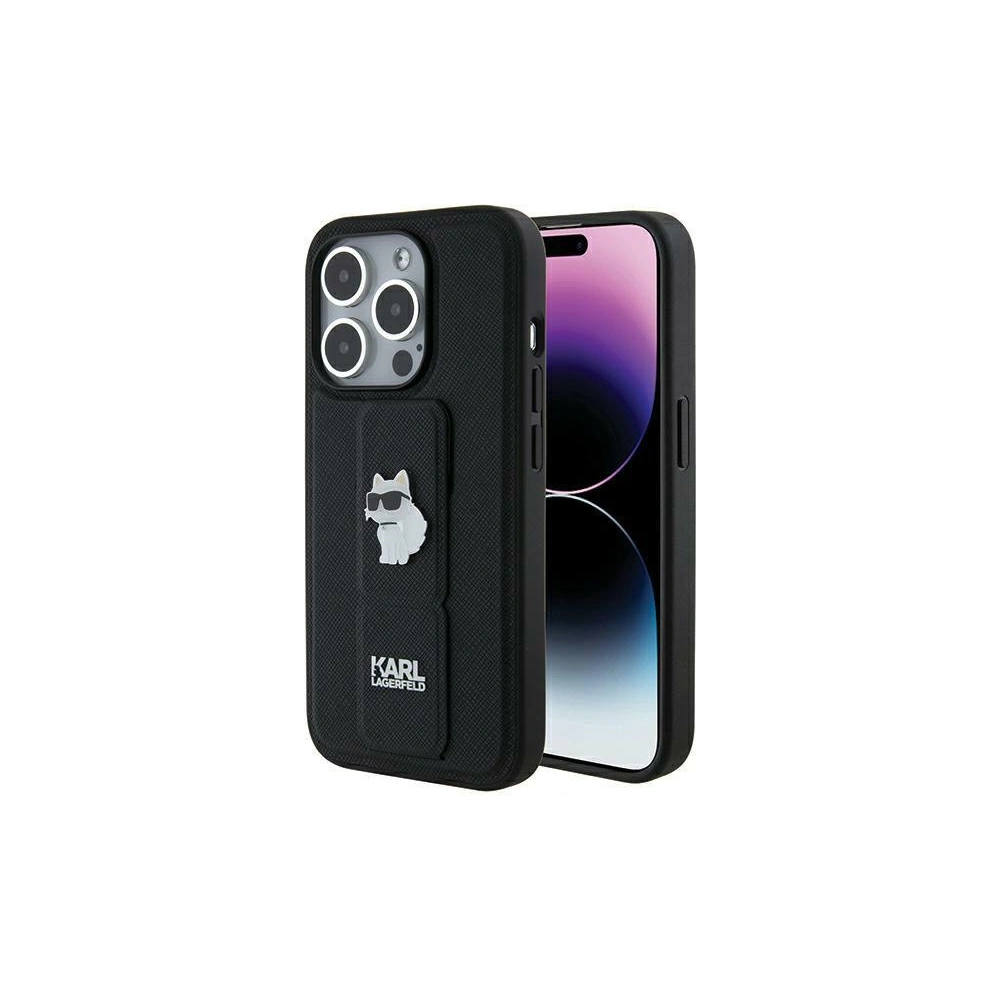 Etui Karl Lagerfeld KLHCP14LGSACHPK Apple iPhone 14 Pro hardcase Gripstand Saffiano Choupette Pins czarny/black