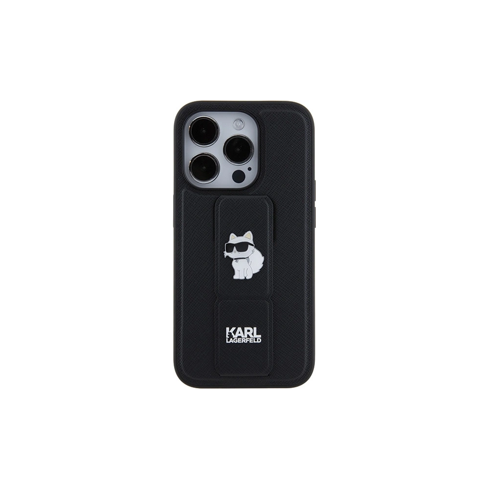 Etui Karl Lagerfeld KLHCP14LGSACHPK Apple iPhone 14 Pro hardcase Gripstand Saffiano Choupette Pins czarny/black