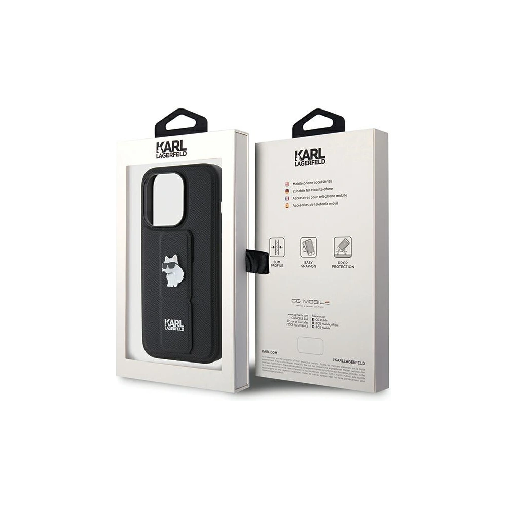 Etui Karl Lagerfeld KLHCP14LGSACHPK Apple iPhone 14 Pro hardcase Gripstand Saffiano Choupette Pins czarny/black