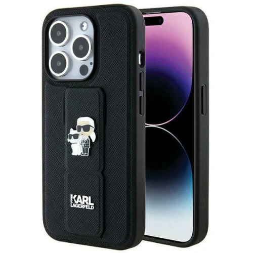 Kup Karl Lagerfeld Apple Carcasă KLHCP14XGSAKCPK iPhone 14 Pro Max hardcase Gripstand Saffiano Karl&Choupette Pins negru/negru - KLD1841 - {ean13} - Sklep Home Screen