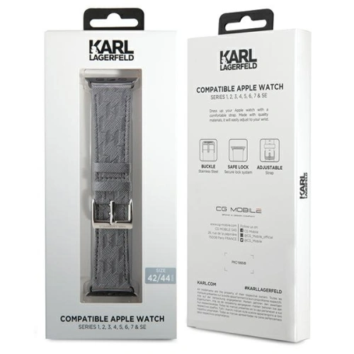 Buy Strap Karl Lagerfeld KLAWLSAKLHPG Apple Watch 4/5/6/7/SE/8/9/Ultra 44/45/49mm strap Saffiano Monogram silver - KLD1843 - {ean13} - Home Screen Store Europe