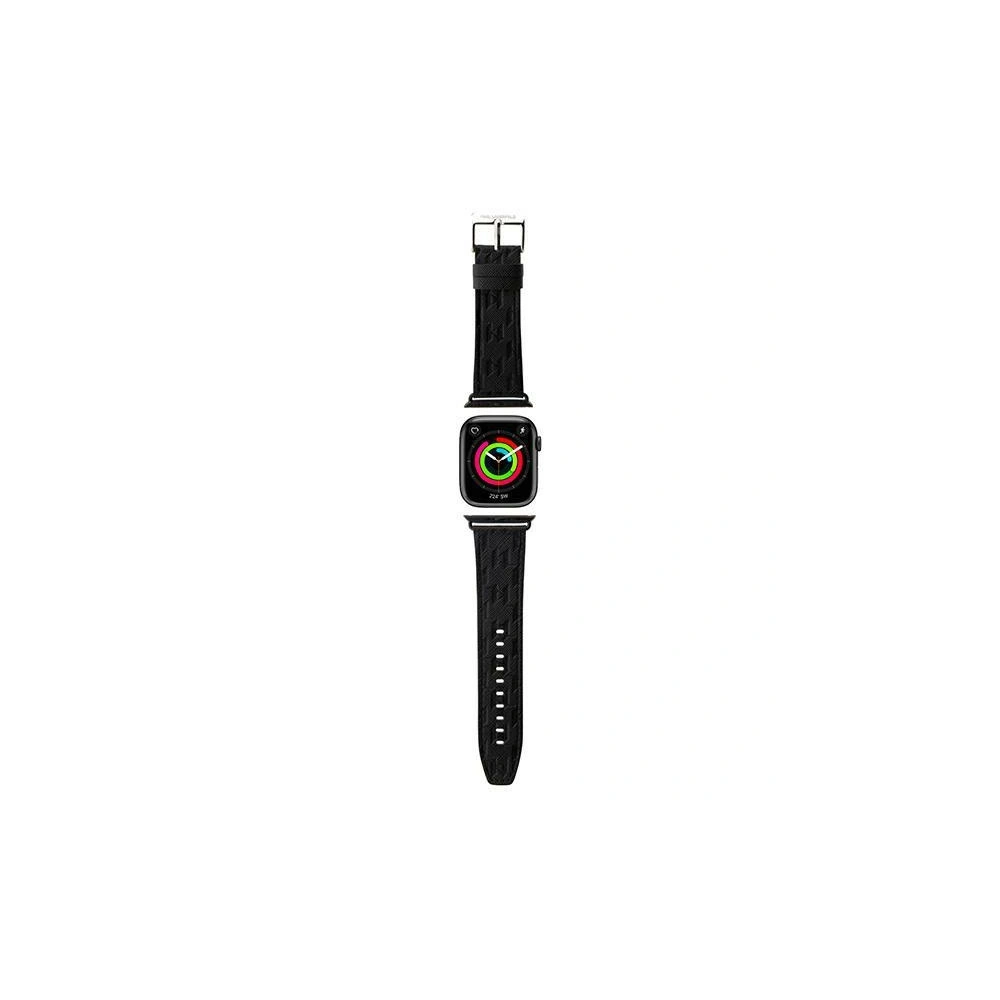 Pasek Karl Lagerfeld KLAWLSAKLHPK Apple Watch 4/5/6/7/SE/8/9/Ultra 44/45/49mm strap Saffiano Monogram czarny/black
