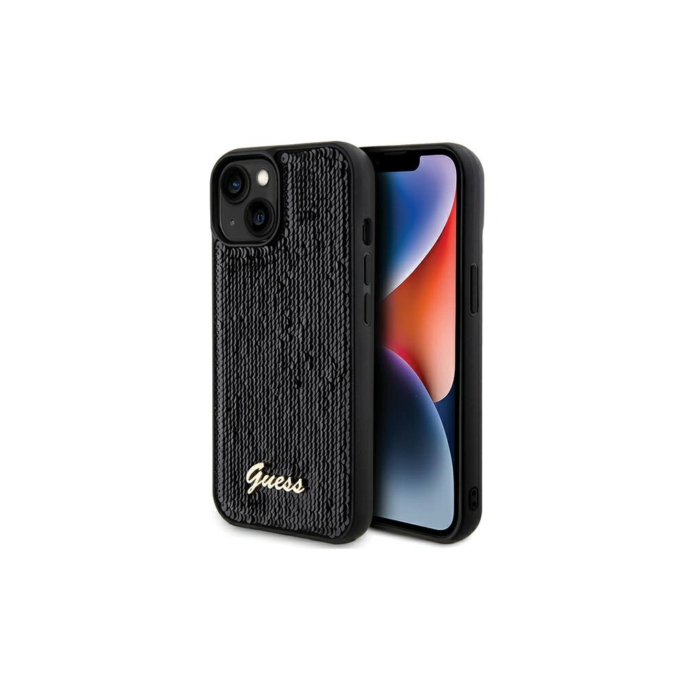 Etui Guess GUHCP14SPSFDGSK Apple iPhone 15 / 14 hardcase Sequin Script Metal czarny/black