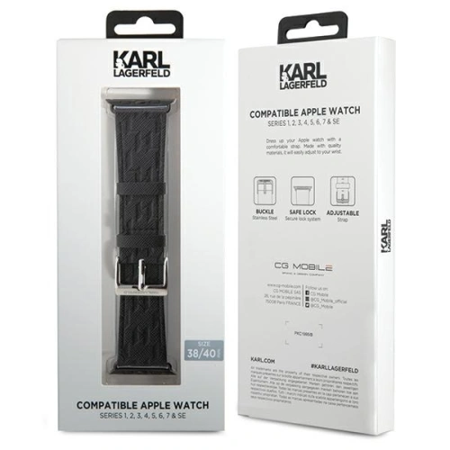 Buy Belt Karl Lagerfeld KLAWMSAKLHPK Apple Watch 4/5/6/7/SE/8/9/10 40/41/42mm strap Saffiano Monogram black - KLD1846 - {ean13} - Home Screen Store Europe