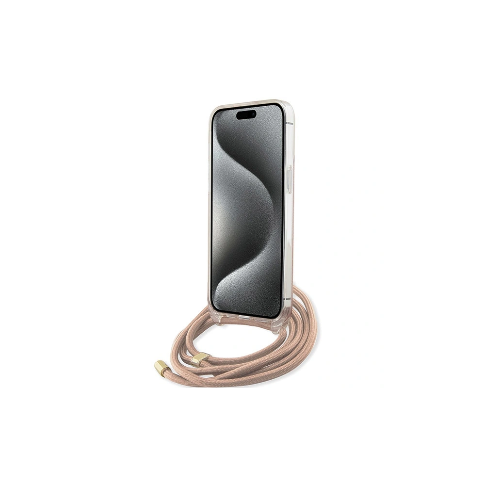 Etui Guess GUHCP15LHC4SEP Apple iPhone 15 Pro hardcase Crossbody Cord 4G Print różowy/pink
