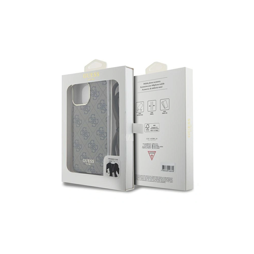 Etui Guess GUHCP15LHC4SEW Apple iPhone 15 Pro hardcase Crossbody Cord 4G Print brązowy/brown