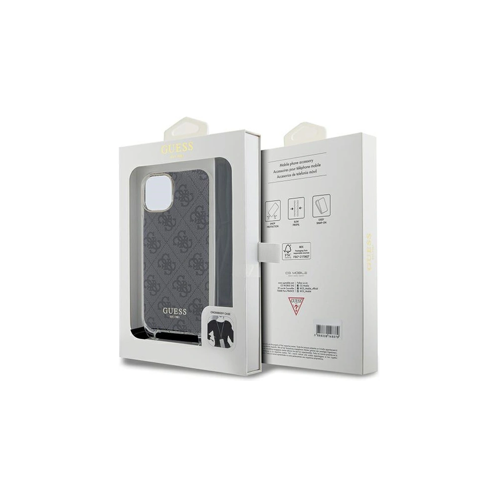 Etui Guess GUHCP15SHC4SEK Apple iPhone 15 / 14 hardcase Crossbody Cord 4G Print czarny/black