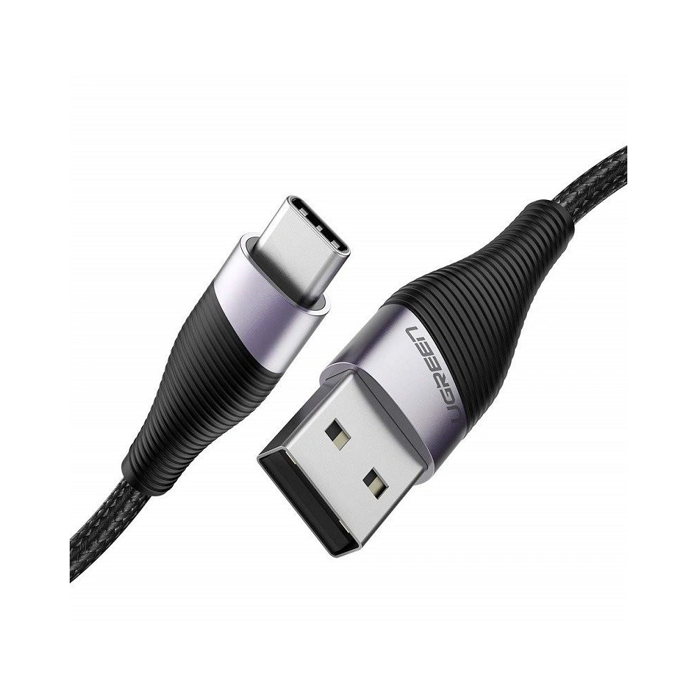 Niklowany kabel USB-C QC3.0 UGREEN 0.5m z aluminiową wtyczką (czarny)