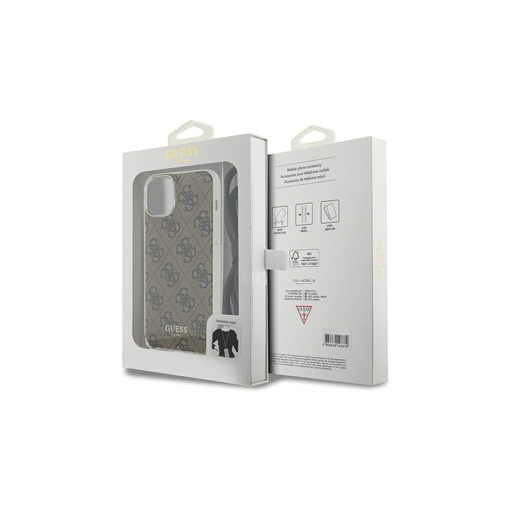 Etui Guess GUHCP15SHC4SEW Apple iPhone 15 / 14 hardcase Crossbody Cord 4G Print brązowy/brown