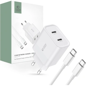Kup Netzteil Tech-Protect C20W Netzladegerät 2xUSB-C, PD, 20W + USB-C / USB-C Kabel 100cm Weiß - THP2455 - {ean13} - Sklep Home Screen