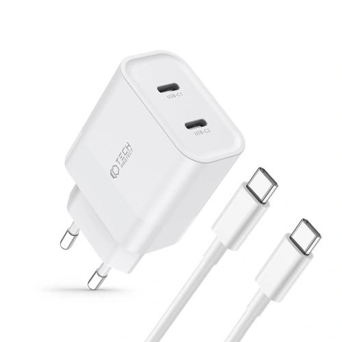 Kup Netzteil Tech-Protect C20W Netzladegerät 2xUSB-C, PD, 20W + USB-C / USB-C Kabel 100cm Weiß - THP2455 - {ean13} - Sklep Home Screen