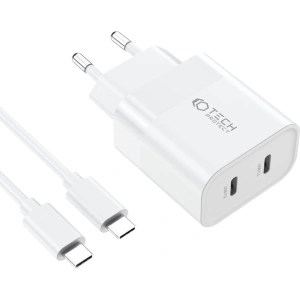Kup Tech-Protect Încărcător de rețea C20W Încărcător de rețea 2xUSB-C, PD, 20W + cablu USB-C / USB-C 100cm Alb - THP2455 - {ean13} - Sklep Home Screen